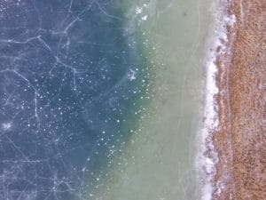 Lake Michigan slightly frozen. Calhoun county.