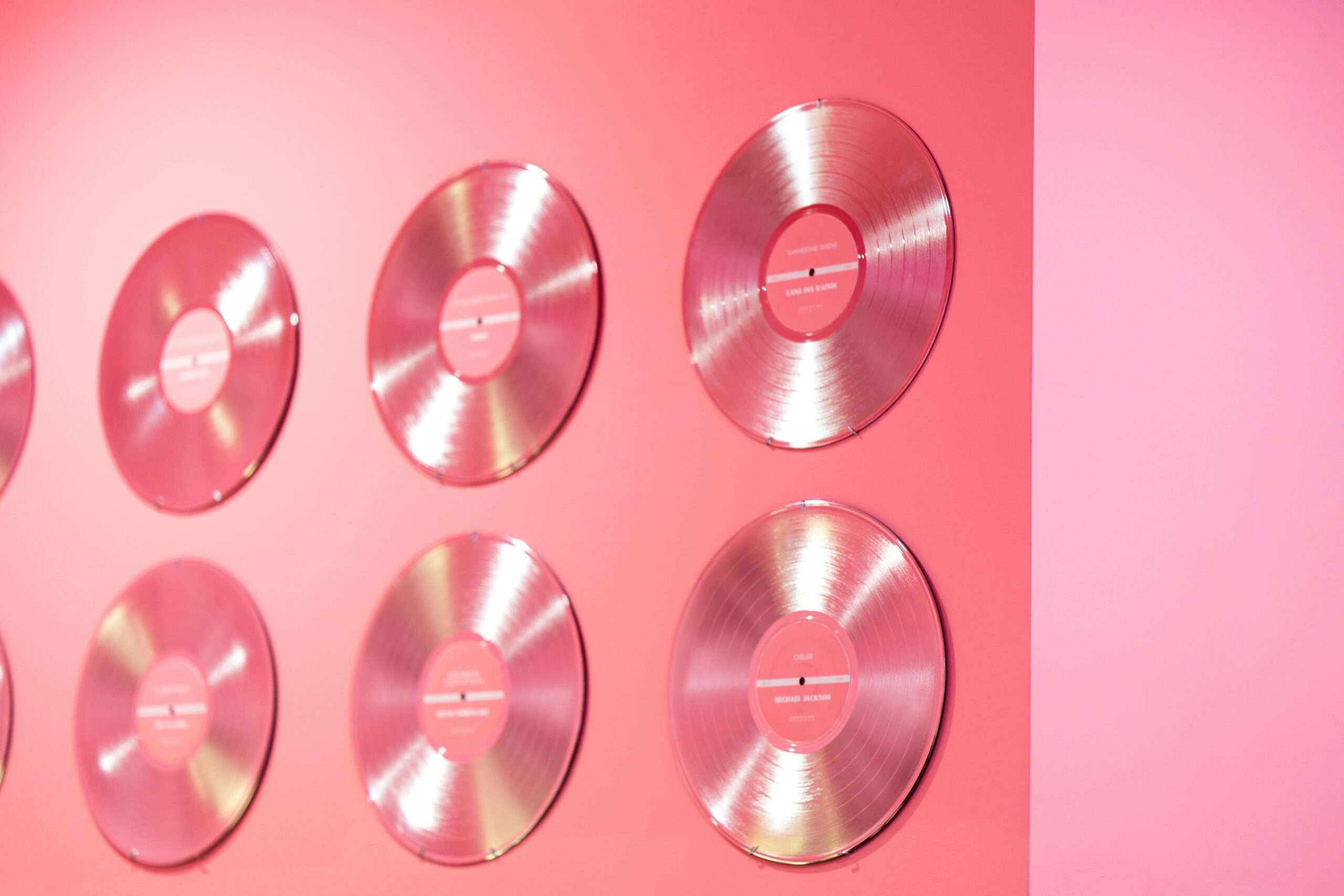 pink wall with pink vinyl records